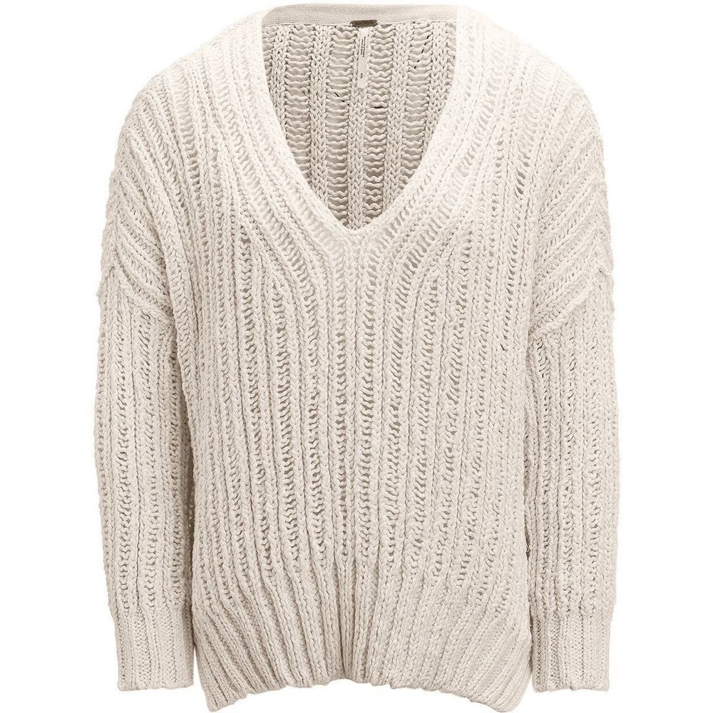 Free People Infinite V Neck Oversize Sweater Size L Ivory Preppy,Classic,Chunky